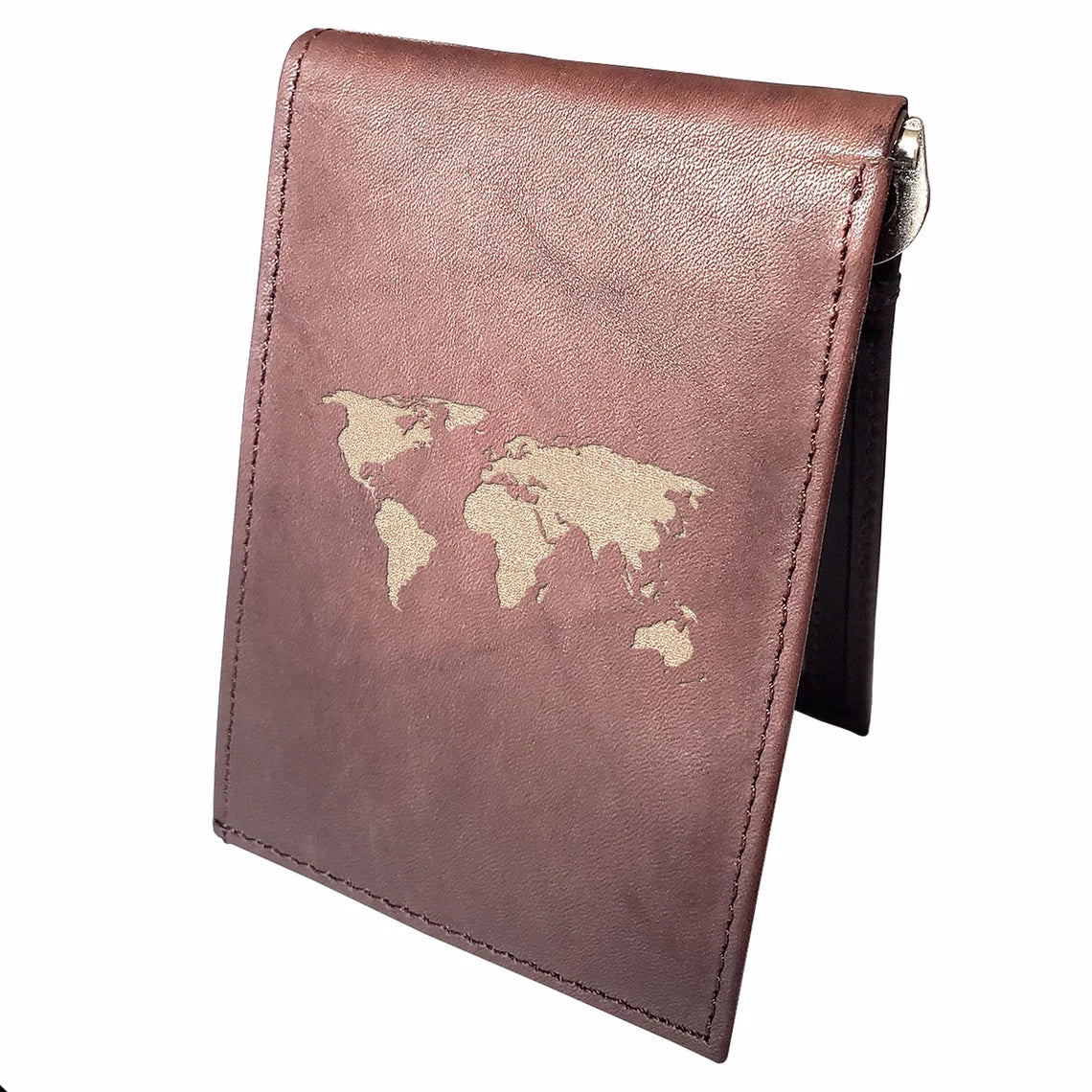 World Map Engraved Men Leather Wallet, RFID Slim Fold Luxury Purse Sleek and Slim, Bi-fold Wallet 14 Pockets, Money Clip Wallet.