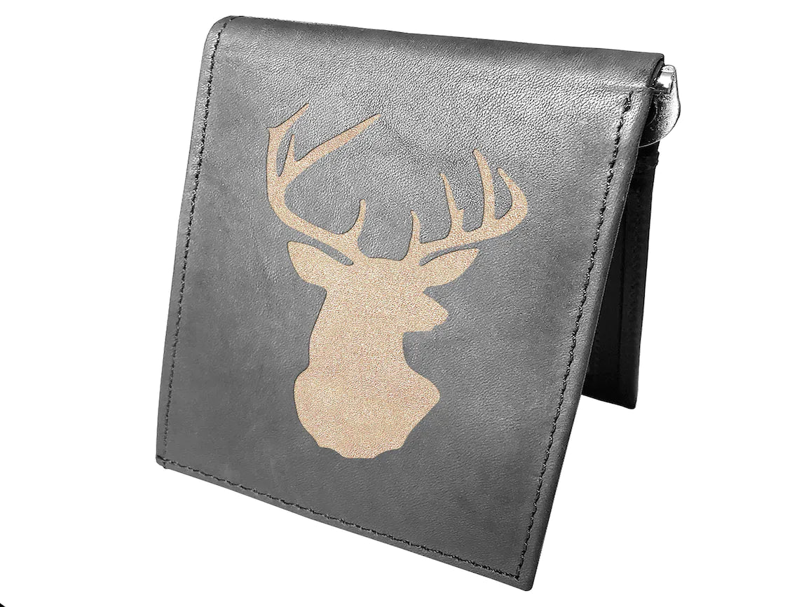Duck Dear Head Engraved Men Leather Wallet, RFID Slim Fold luxury Purse Sleek and Slim, Bi-fold Wallet 14 Pockets, money Clip Wallet.