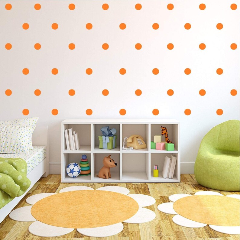 Orange Polka Dots Pattern, Wall Art Decal, 200 pack, 1" x 1", Bedroom Living Room Wall Art Decoration, Peel Off Vinyl Stickers, Apartment...