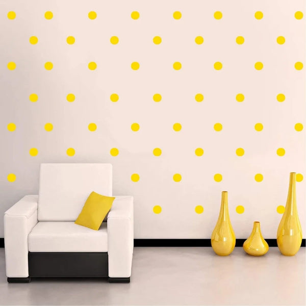 Polka Dots Pattern(YELLOW), Wall Art Decal- 200 Nos, 1" x 1", Bedroom Living Room Wall Art Decoration, Peel Off Vinyl Stickers