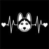 Husky Dog Heart Beat White 7.5" Vinyl Decal Sticker for Car Bumper, Van, Laptop, Window, Wall