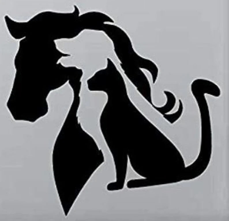 Animal Lovers, Horse, Dog, Cat (Set of 2) Decal Sticker in White 5.5" for Car, Van, Laptop, Window and Mirror etc.