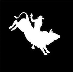 Bull Rider, Bull Riding Rodeo Cowboy (Set of 2) White 5.5" for Car, Van, Laptop, Windows, Mirrors etc.