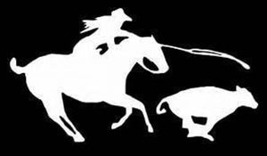 Calf Roping Rodeo Cowgirl 6.5" White Vinyl Decal Sticker for Laptop, Car Bumper, Window, Wall