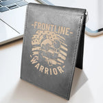 Front Line Warrior Cowhide Leather Laser Engraved Minimalist Slim Money Clip RFID Blocking Front Pocket Men's Wallets
