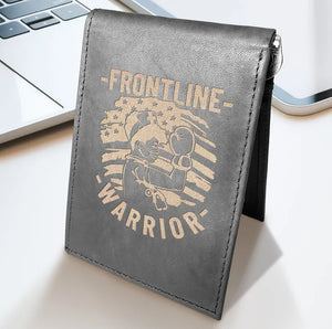 Front Line Warrior Cowhide Leather Laser Engraved Minimalist Slim Money Clip RFID Blocking Front Pocket Men's Wallets