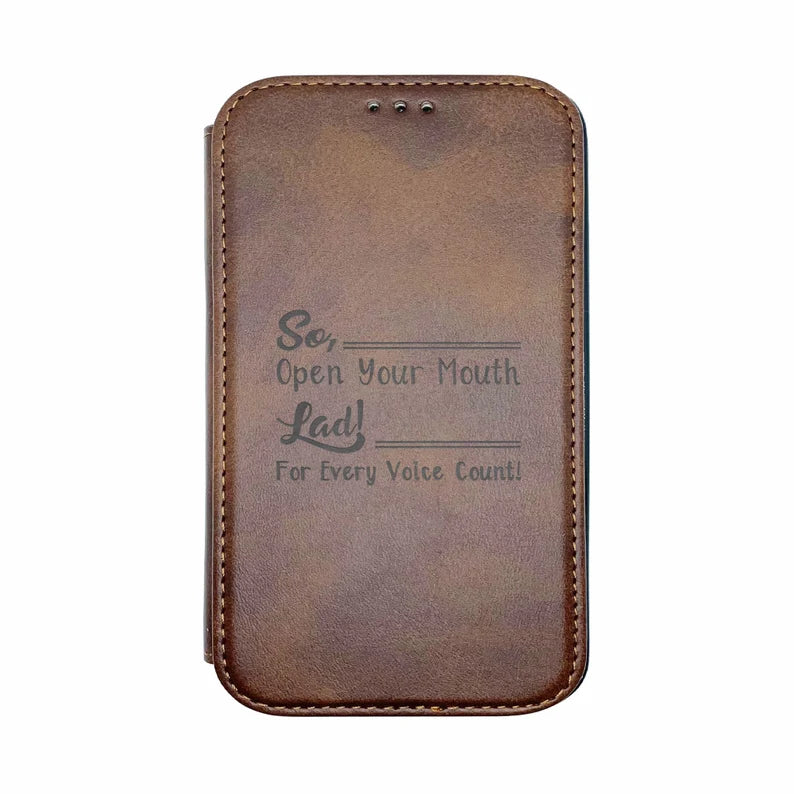 So Open Your Mouth, Lad For Every Voice Count, Laser Engraved Leather Case For Iphone 12 Pro & Max, TPU Shockproof Case, Magnet, Leather