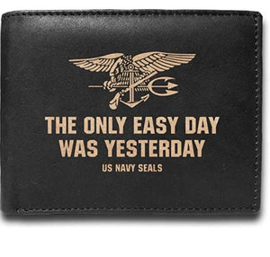 Naval Seals Only Easy Day was Yesterday 14 Pockets Wallet RFID Diesel Card Holderr Cowhide Leather Laser Engraved Slimfold Purse Sleek