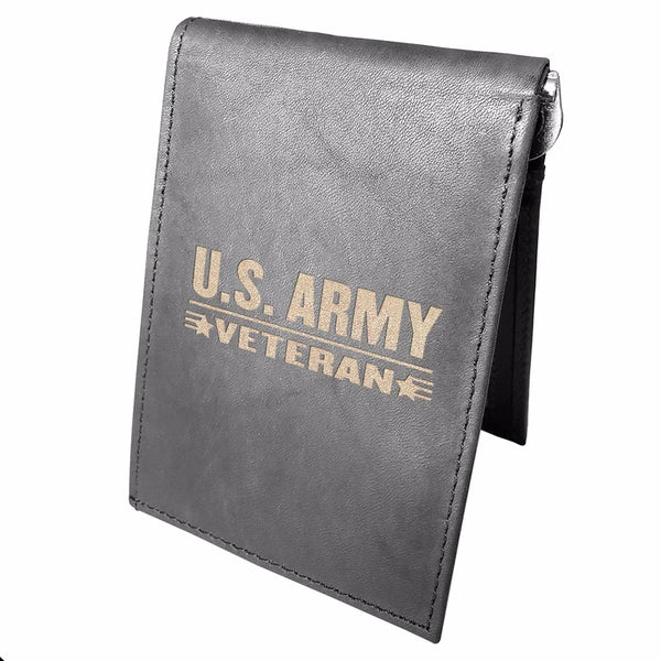 U.S Army Veteran, Engraved Men Leather Wallet, RFID Slim Fold Luxury Purse Sleek and Slim. Money Clip and Bi-Fold Wallets.