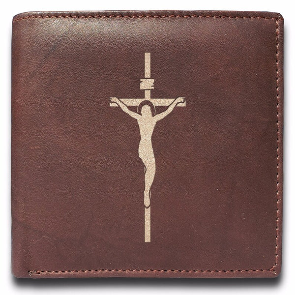 Jesus Cross Engraved Men Leather Wallet, RFID Slim Fold Luxury Purse Sleek and Slim, Money Clip Wallets, Bi-fold Wallets.