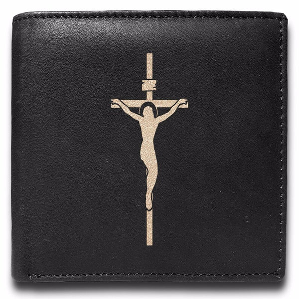 Jesus Cross Engraved Men Leather Wallet, RFID Slim Fold Luxury Purse Sleek and Slim, Money Clip Wallets, Bi-fold Wallets.
