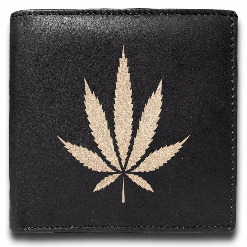 Marijuana Engraved Men Leather Wallet, RFID Slim Fold Luxury Purse Sleek and Slim, Money Clip Wallet, Bi-fold Wallet.