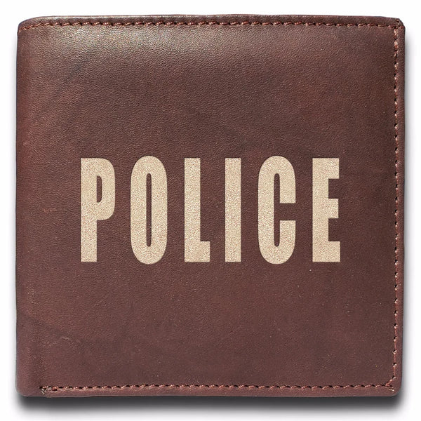 Police Engraved Men Leather Wallet, RFID Slim Fold luxury Purse Sleek and Slim, Bi-fold Wallet 14 Pockets, Money Clip Wallet.