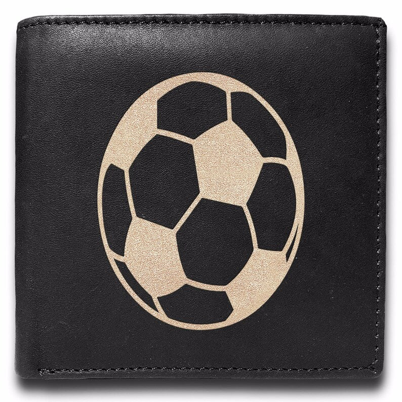 Soccer Ball Engraved Men Leather Wallet, RFID Slim Fold Luxury Purse Sleek and Slim, Bi-fold Wallet 14 Pockets, Money Clip Wallet.