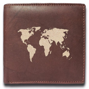 World Map Engraved Men Leather Wallet, RFID Slim Fold Luxury Purse Sleek and Slim, Bi-fold Wallet 14 Pockets, Money Clip Wallet.