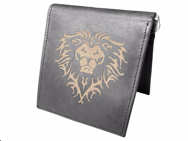 Lion Engraved Men Leather Wallet, RFID Slim Fold Luxury Purse Sleek and Slim, Bi-fold Wallet 14 Pockets, Money Clip Wallet.