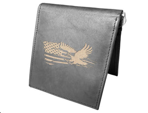 Eagle Distracted Flag USA Engraved Men Leather Wallet, RFID Slim Fold Luxury Purse Sleek and Slim, Bi-Fold Wallet , Money Clip Wallet.
