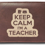 Keep Calm I'm A Teacher Engraved Men Leather Wallet, RFID Slim Fold Luxury Wallet, Bi-Fold Wallet 14 Pockets, Money Clip Wallet.