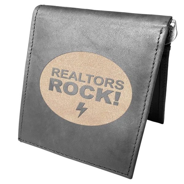 Realtors Rock Engraved Men Leather Wallet, RFID Slim Fold Luxury Wallet Sleek and Slim, Bi-Fold Wallet 14 Pockets, Money Clip Wallet.