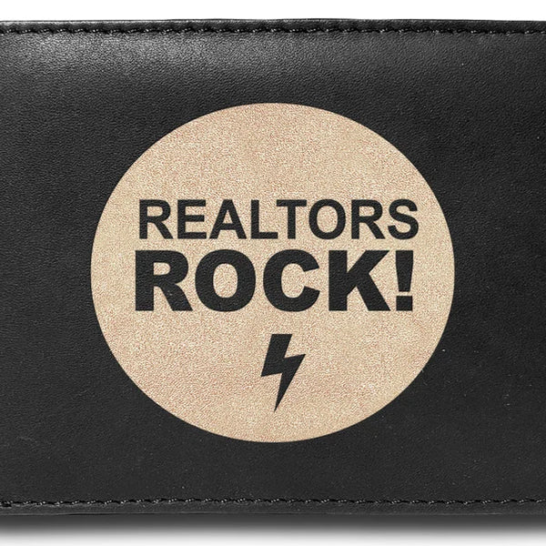 Realtors Rock Engraved Men Leather Wallet, RFID Slim Fold Luxury Wallet Sleek and Slim, Bi-Fold Wallet 14 Pockets, Money Clip Wallet.