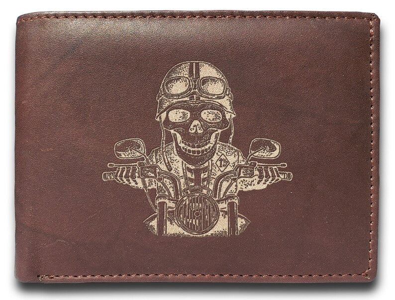 Laser Engraved Men Pure Leather Bi-Fold Wallets, RFID Slim Fold Luxury Purse Sleek and Slim