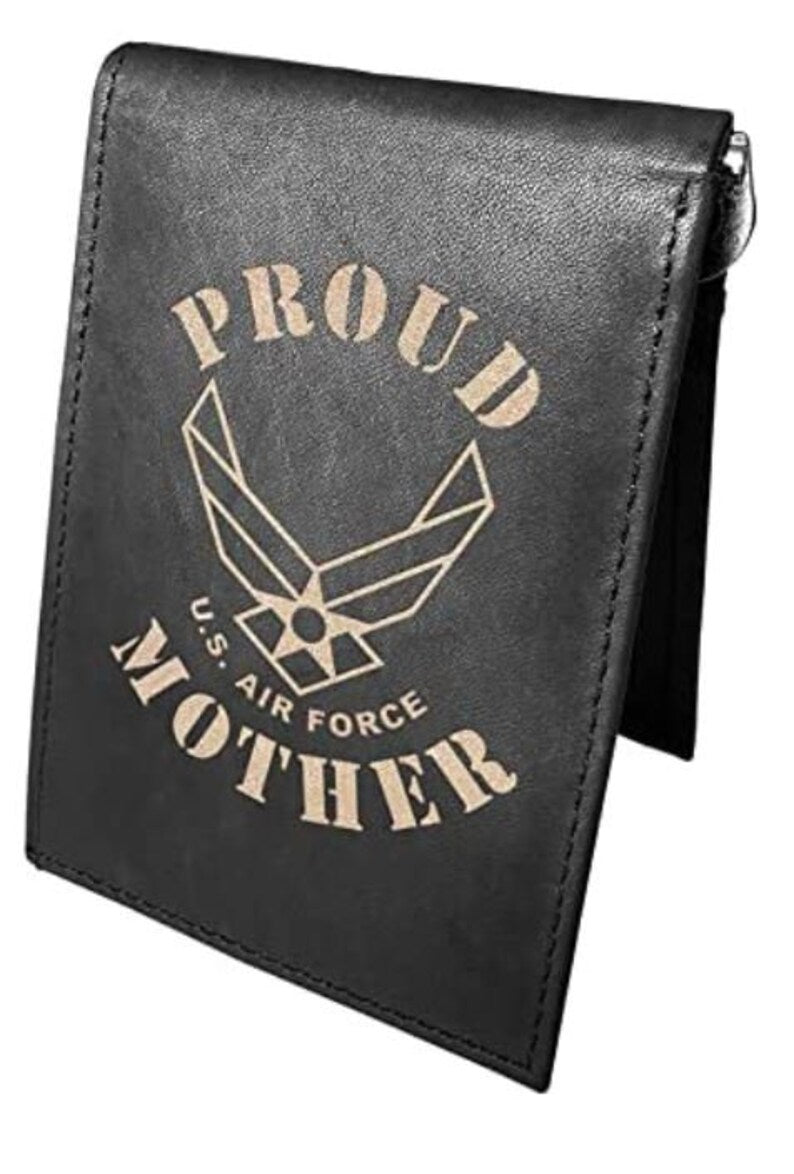 US Airforce Proud Mother 14 Pockets Wallet RFID Diesel Card Organizer Cowhide Leather Laser Engraved Slimfold Luxury Purse Sleek and Slim