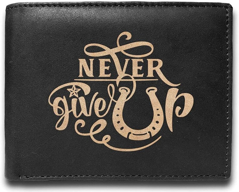Never Give Up 14 Pockets Wallet RFID Diesel Card Holder Organizer Cowhide Leather Laser Engraved Slimfold Luxury Purse Sleek and Slim
