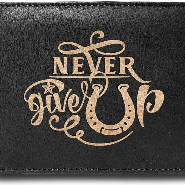 Never Give Up 14 Pockets Wallet RFID Diesel Card Holder Organizer Cowhide Leather Laser Engraved Slimfold Luxury Purse Sleek and Slim