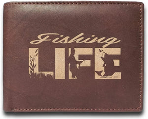 Fishing Life 14 Pockets Wallet RFID Diesel Card Holder Organizer Cowhide Leather Laser Engraved Slimfold Luxury Purse Sleek and Slim