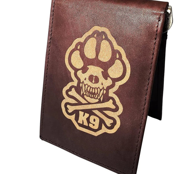 K9 Dog Lover Cowhide Leather Laser Engraved Minimalist Slim Money Clip RFID Blocking Front Pocket Men's Wallets