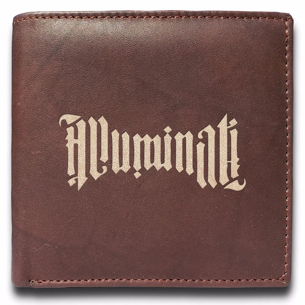 Illumanti Engraved Men Leather Wallet, RFID Slim Fold Luxury Purse Sleek and Slim. Money Clip and Bi-Fold Wallets.