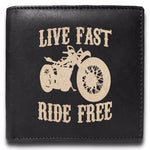 Live Fast Ride Free Engraved Men Leather Wallet, RFID Slim Fold Luxury Purse Sleek and Slim, Money Clip Wallets, Bi-fold Wallets.