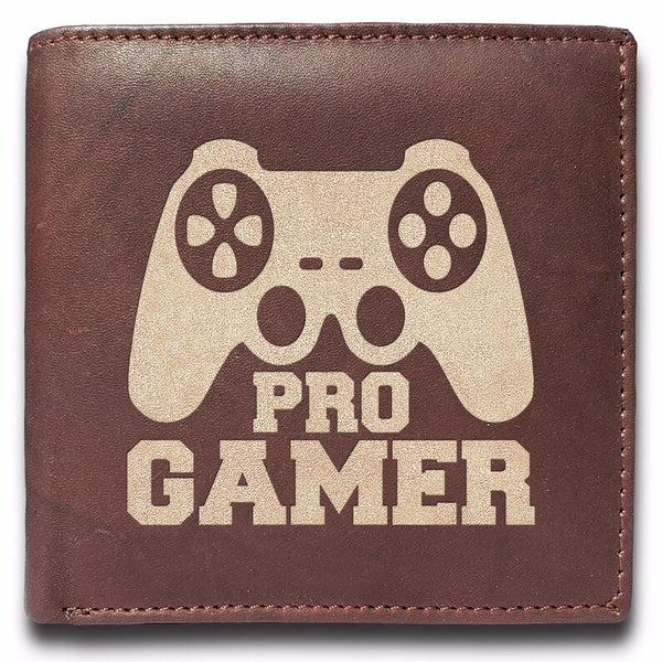 Pro Gamer Engraved Men Leather Wallet, RFID Slim Fold Luxury Purse Sleek and Slim, Bi-fold Wallet 14 Pockets, Money Clip Wallet.