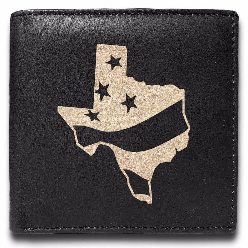 Texas State Flag Engraved Men Leather Wallet, RFID Slim Fold Luxury Purse Sleek and Slim, Bi-fold Wallet 14 Pockets, Money Clip Wallet.